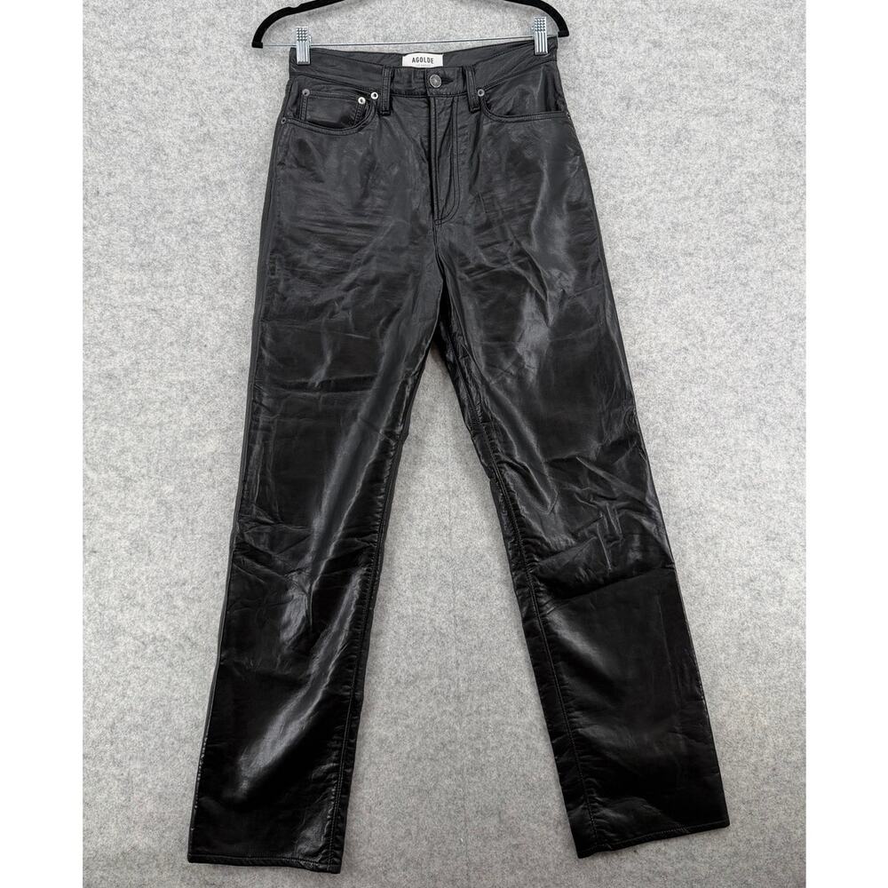 AGOLDE Detox Black Recycled Leather 90s Pinch High Waist Pant Size 26